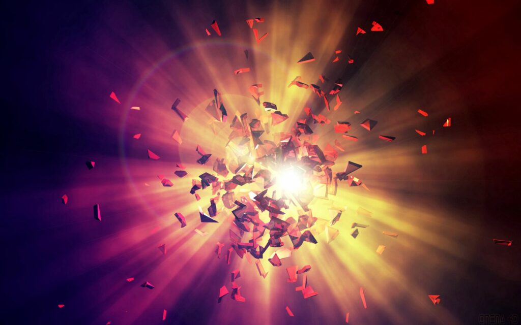 Vibrant Explosion Wallpaper: Dynamic Light Shards in Yellow & Red