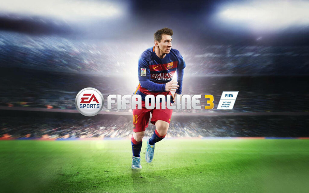 Vibrant FIFA Online Wallpaper: Messi's Dynamic Action on Field