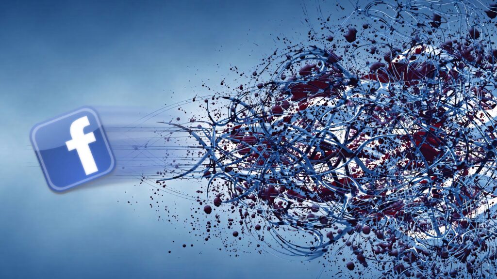 Dynamic Facebook wallpaper with iconic logo motion vibrant blue abstract swirling lines energy connectivity