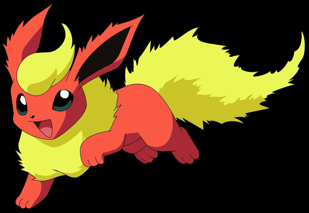 Dynamic Flareon Wallpaper: Fiery Pokémon on Bold Black Background