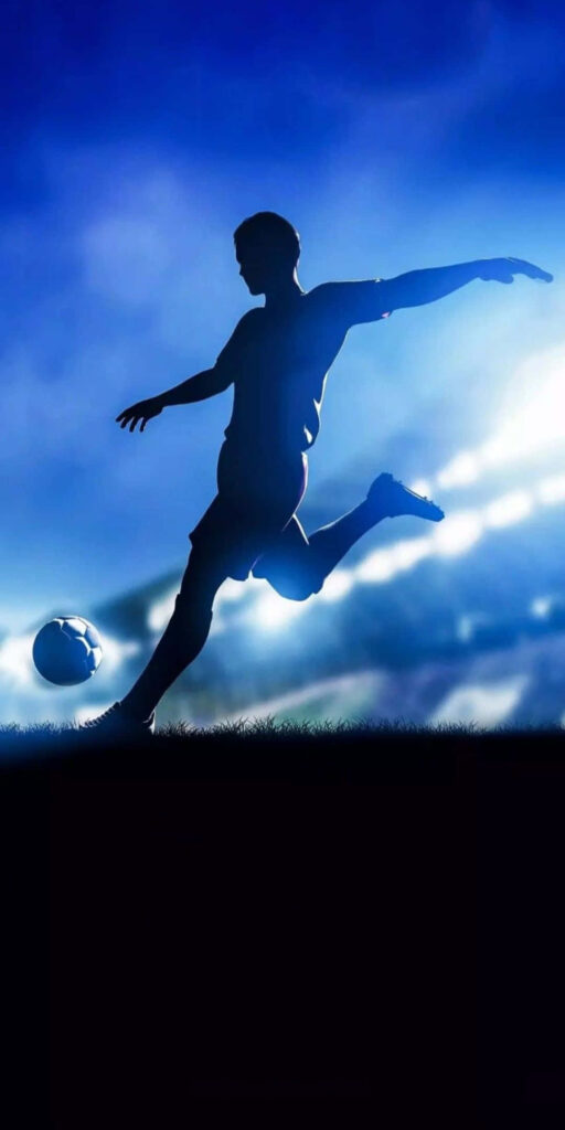 Dynamic Football Player Silhouette Wallpaper on Vibrant Blue Background