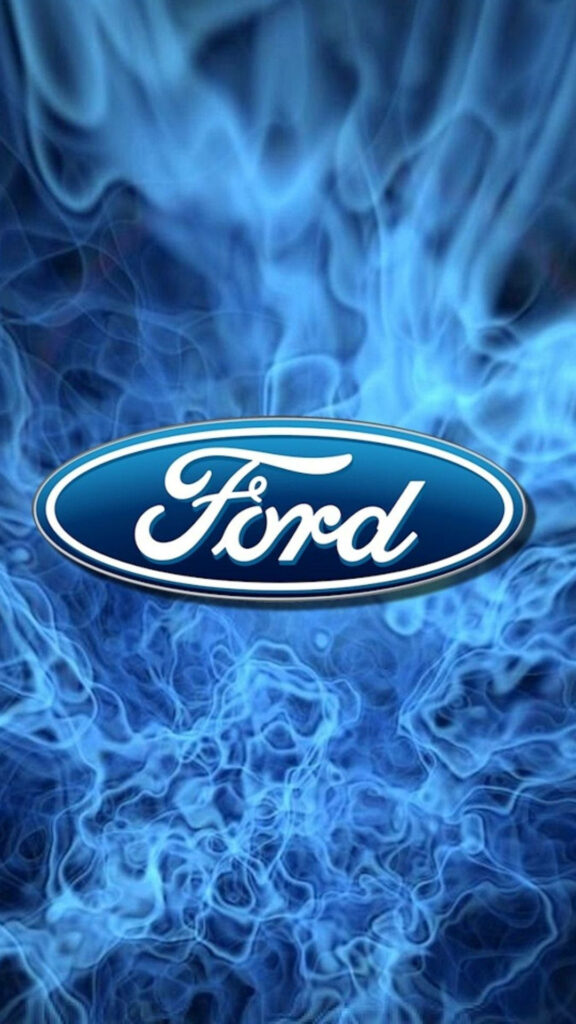 Dynamic Ford Logo Wallpaper with Swirling Blue Smoke Background