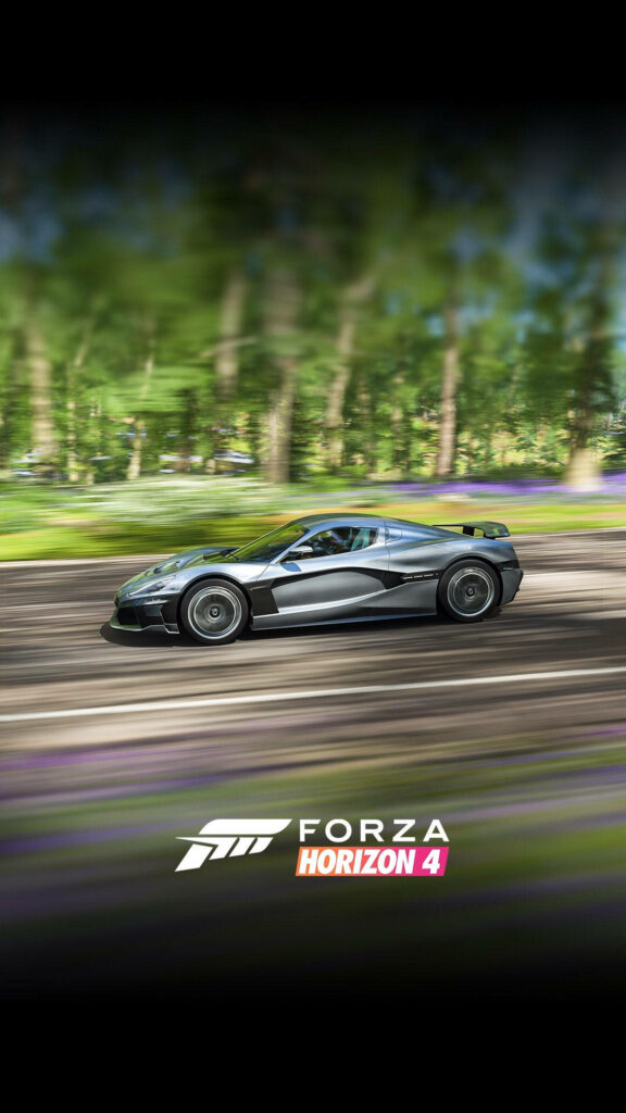 Dynamic Forza Horizon 4 iPhone Wallpaper: Silver Sports Car in Forest