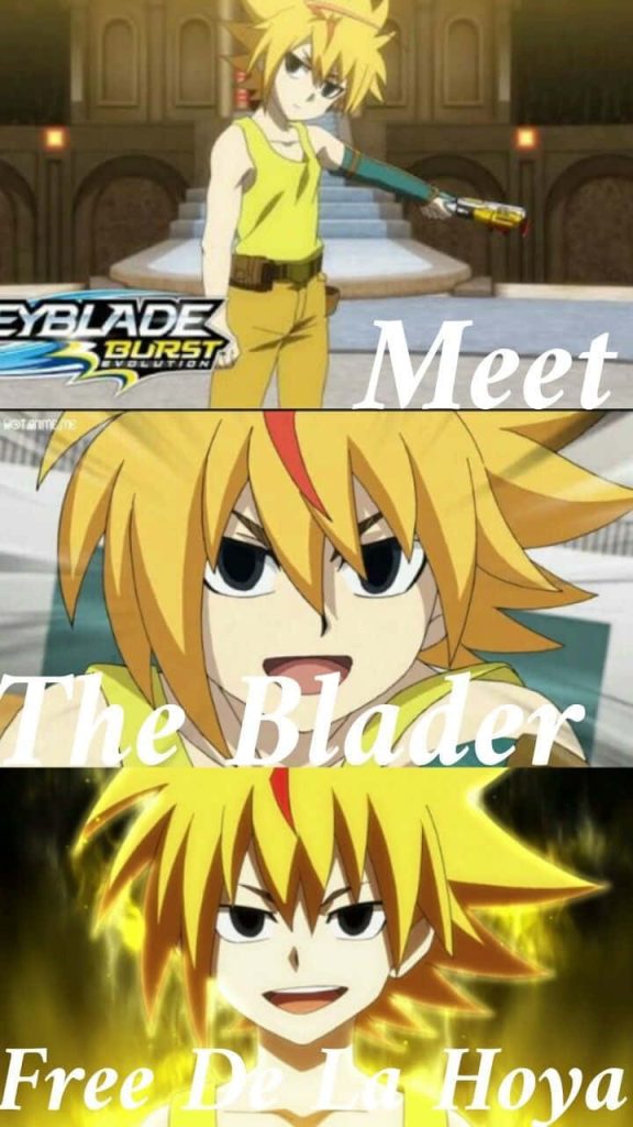 Free De La Hoya Beyblade Burst Evolution anime collage wallpaper with intense expression and spiky hair