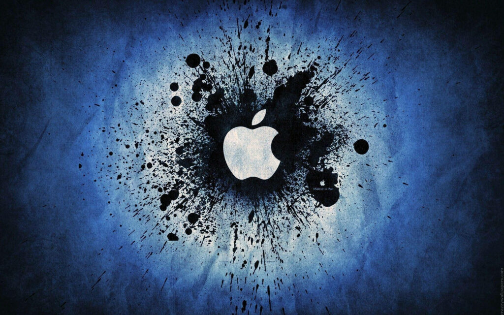 Vibrant Apple Logo Immersed in Dynamic Splatter on Gradient Blue Canvas - Captivating Cool Logos Background Snapshot Wallpaper