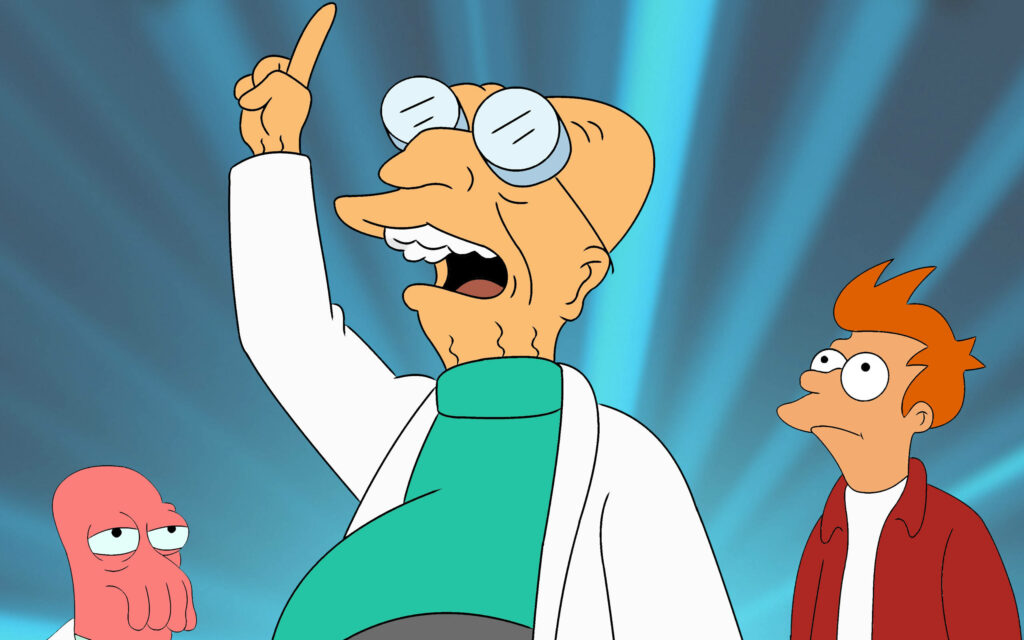 Dynamic Futurama Wallpaper: Zoidberg, Fry & Farnsworth's Glowing Scene