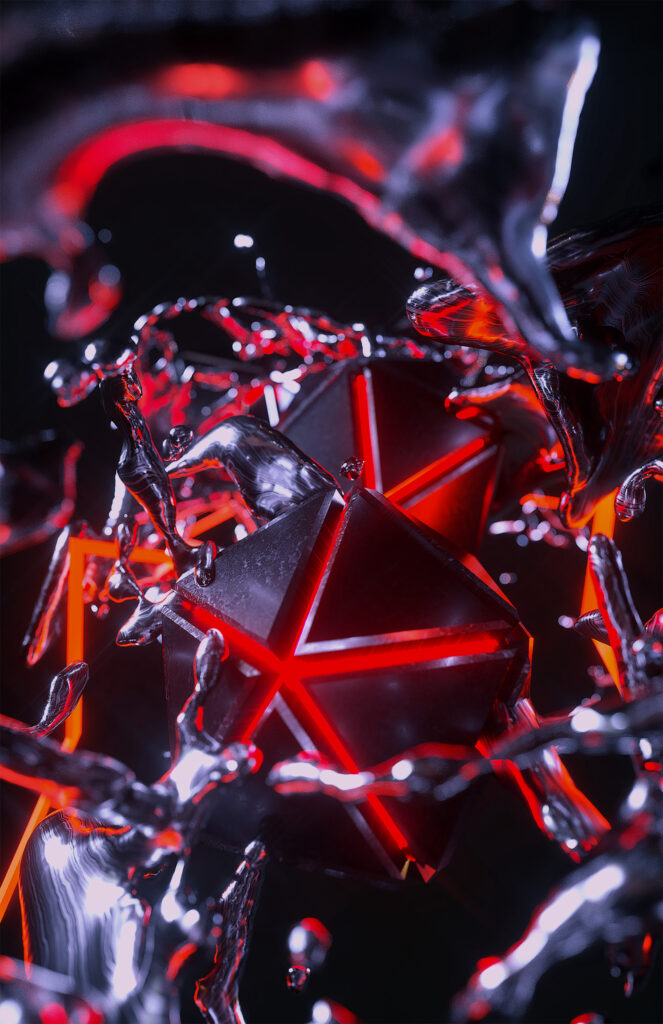 Futuristic Wallpaper: Dynamic Geometric Shapes in Metallic Fluid Design