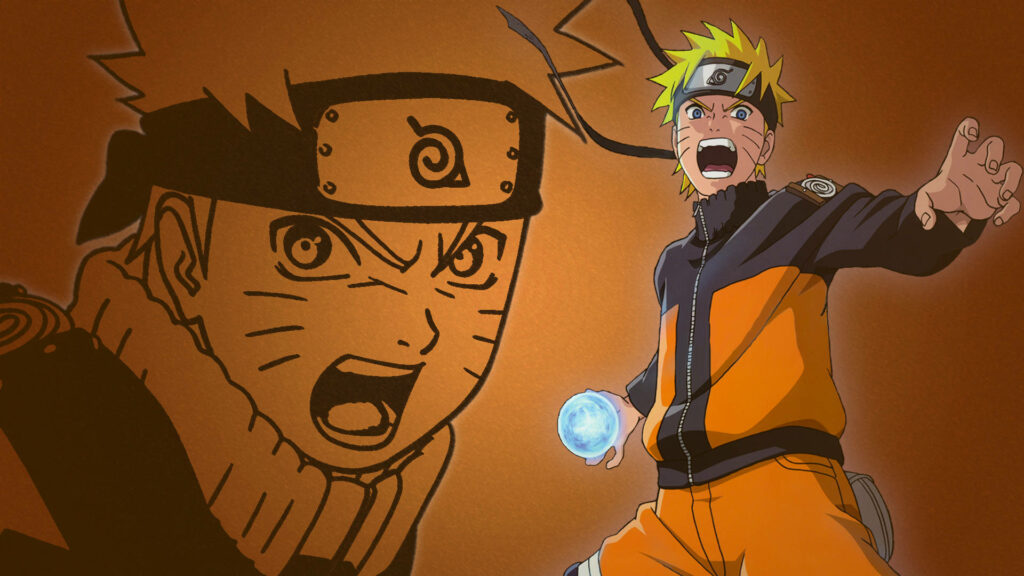 Dynamic Dual Rasengan: A Vibrant Orange Wallpaper Uniting the Past and Present of Naruto