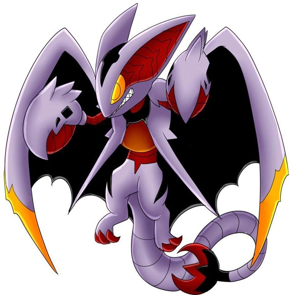 Stylized Gliscor illustration with purple body sharp black wings fierce red pincers Pokémon wallpaper