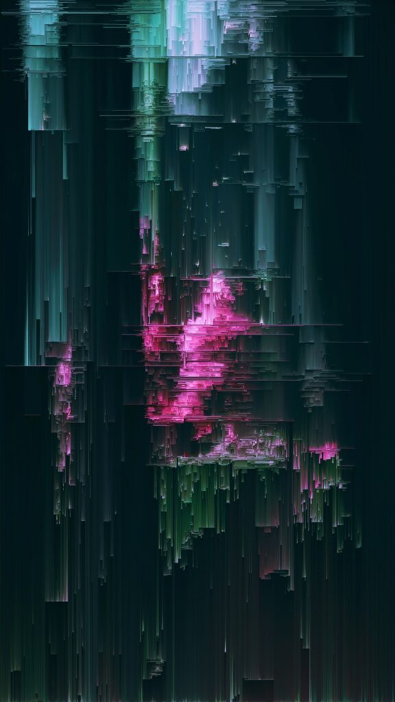 Dynamic Glitch Art Wallpaper: Vibrant Greens & Pinks - 1920x3412
