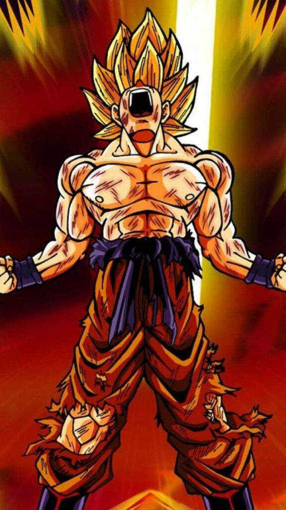 Dynamic Goku Super Saiyan Wallpaper: Fiery Background Energy Art