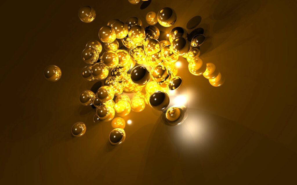 Glowing Golden Spheres Wallpaper | Striking Dark Background Design