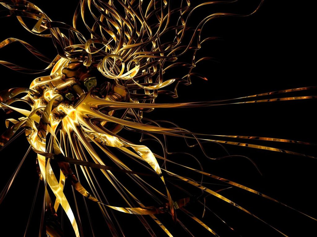 Dynamic Gold Ribbon Wallpaper: Abstract 3D Design on Black Background