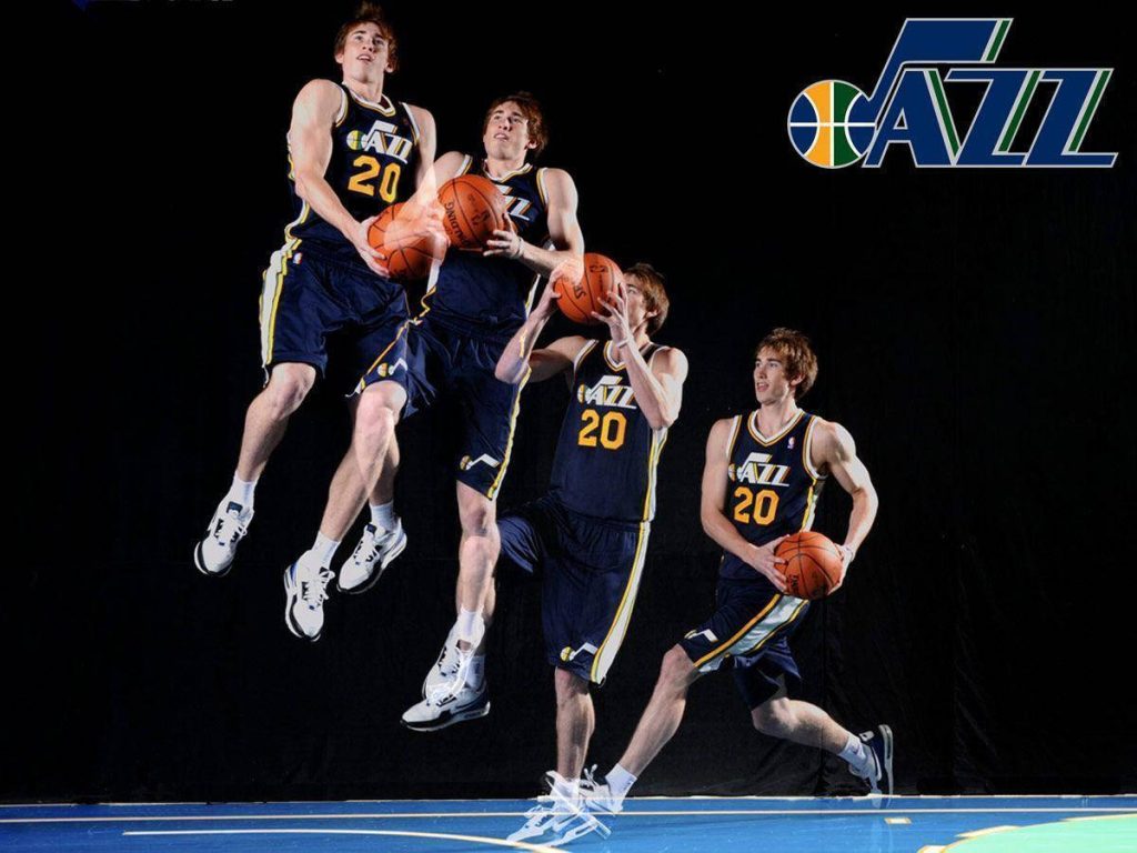 Gordon Hayward Utah Jazz rookie season multi-exposure action wallpaper number 20 jersey