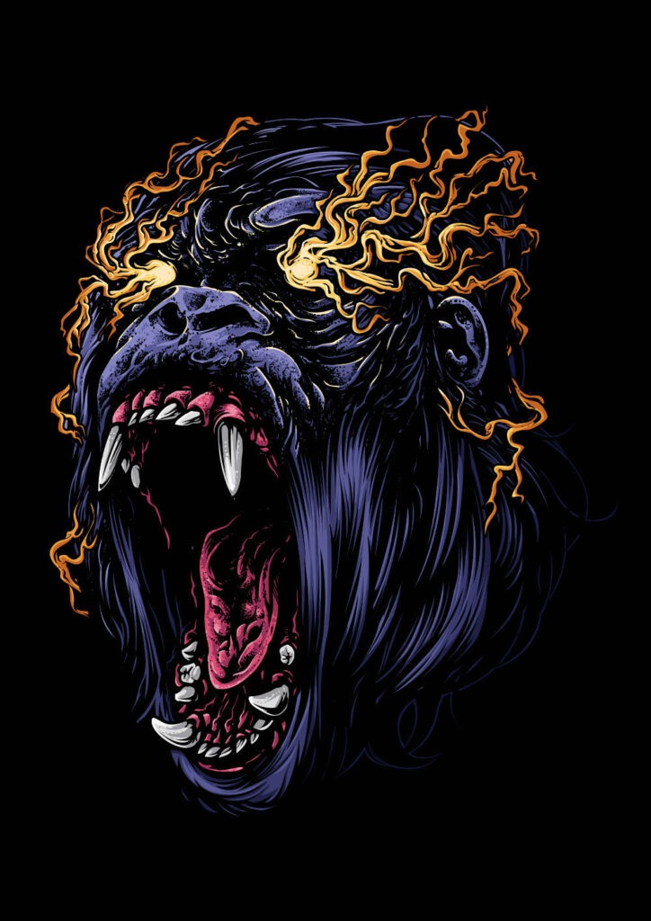 Dynamic Gorilla Wallpaper: Fierce Roar & Striking Orange Energy