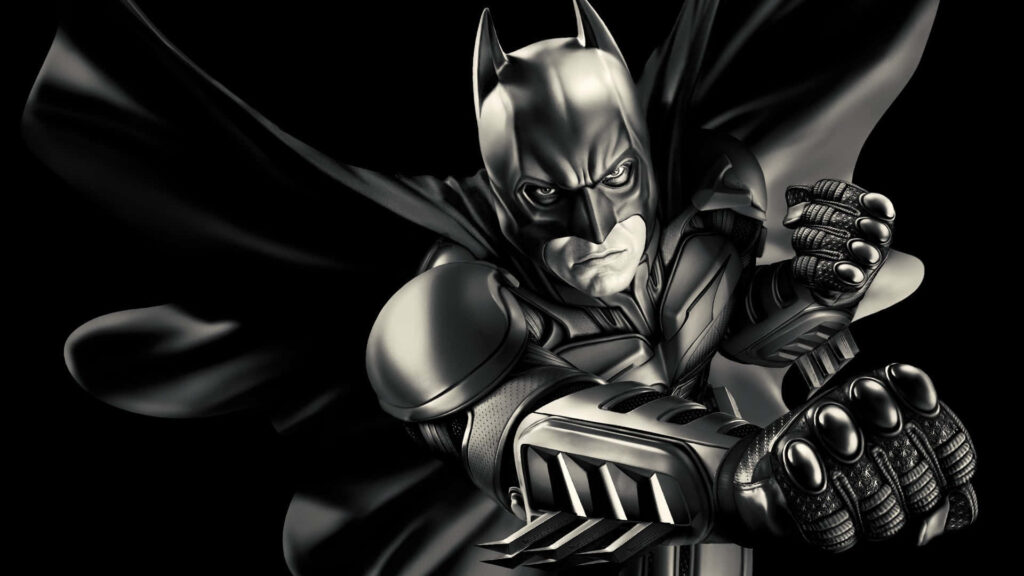 Dynamic Grayscale Wallpaper: Armored Figure with Flowing Cape