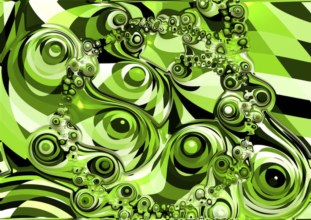 Intricate Green Abstract Fractal Wallpaper with Swirling Geometric Patterns