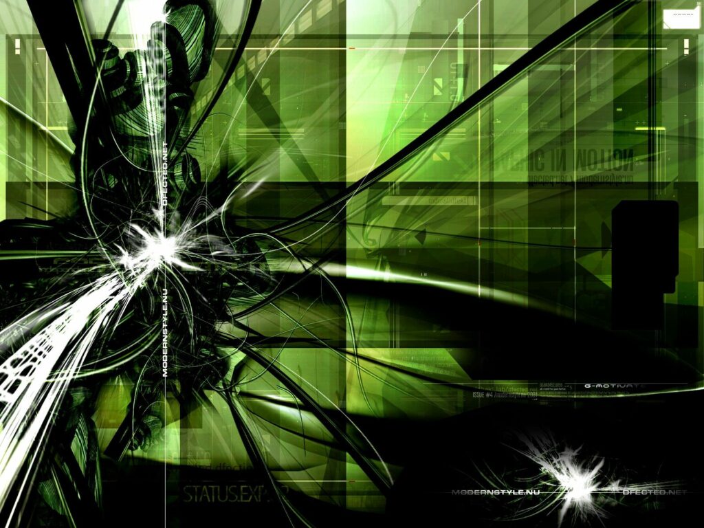 Vibrant Green Abstract Wallpaper with Dynamic Light Rays & Geometry