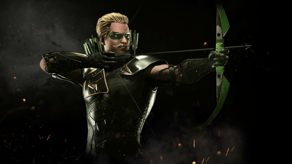 Dynamic Green Arrow CG Wallpaper: Action-Packed with Glowing Embers