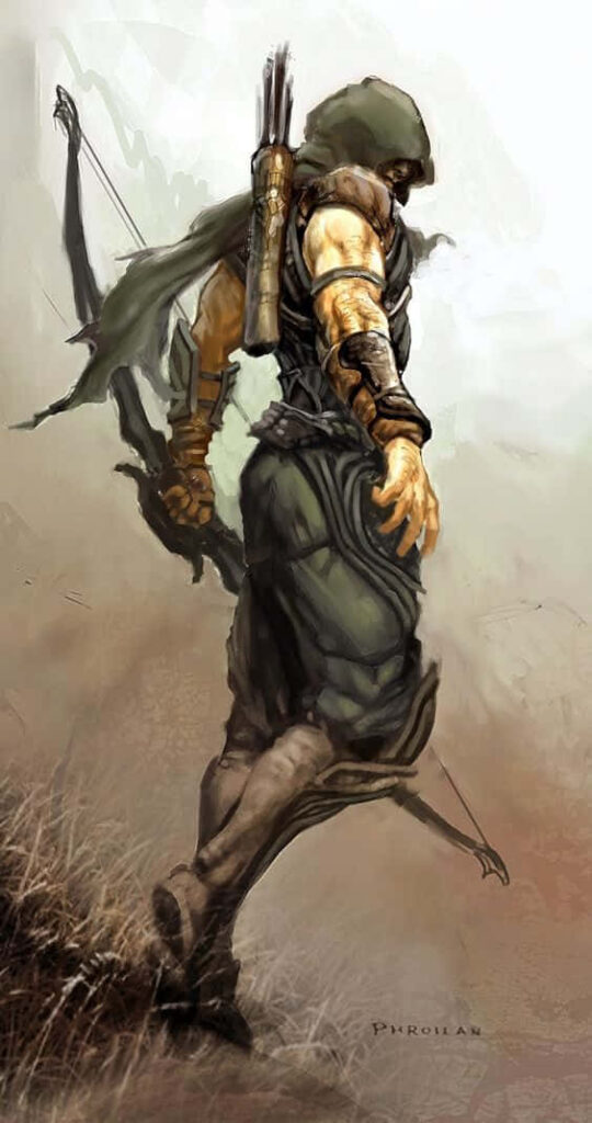 Dynamic Green Arrow Art: Rugged Bow & Green Attire Wallpaper
