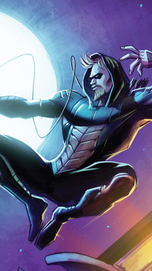 Dynamic Green Arrow Wallpaper: Comic Art with Moonlit Background