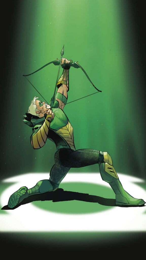 Green Arrow Wallpaper: Iconic Archer in Dynamic Pose Under Spotlight