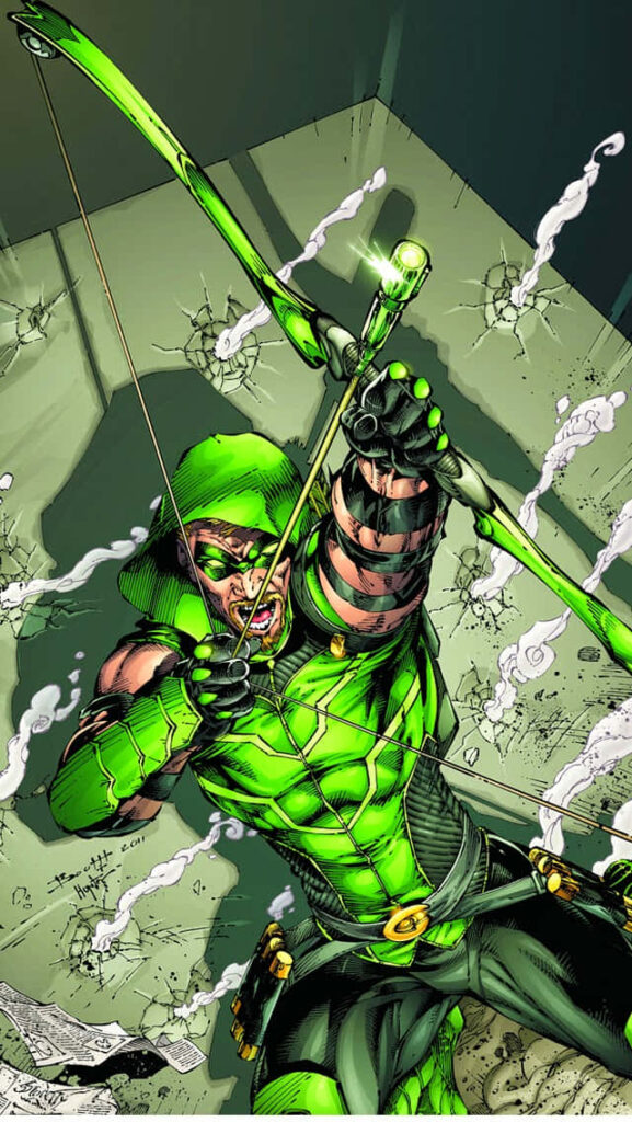 Dynamic Green Arrow Wallpaper: Iconic Archer in Vibrant Artistry