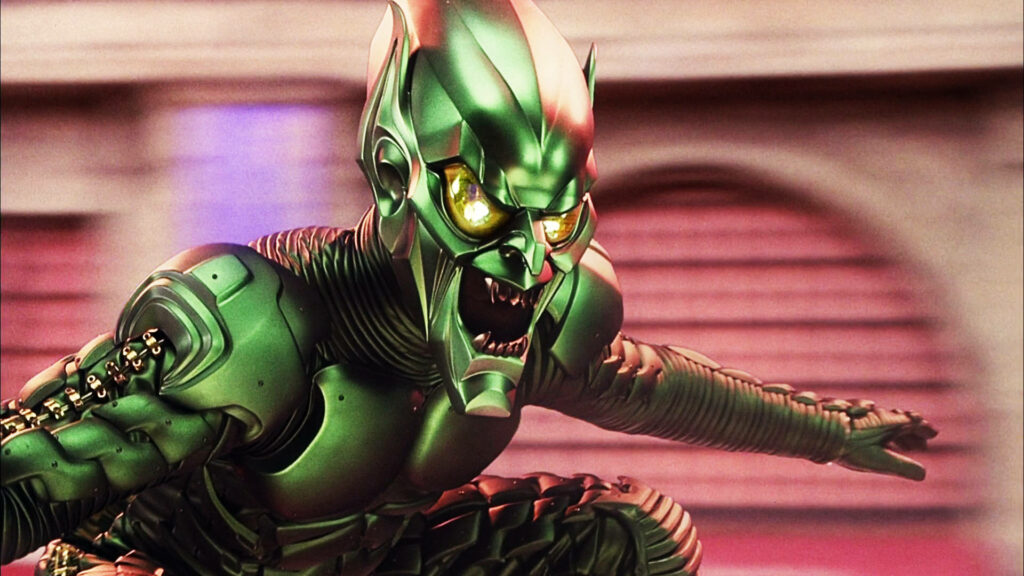 Dynamic Green Goblin Close-Up: Menacing Armor Wallpaper Background