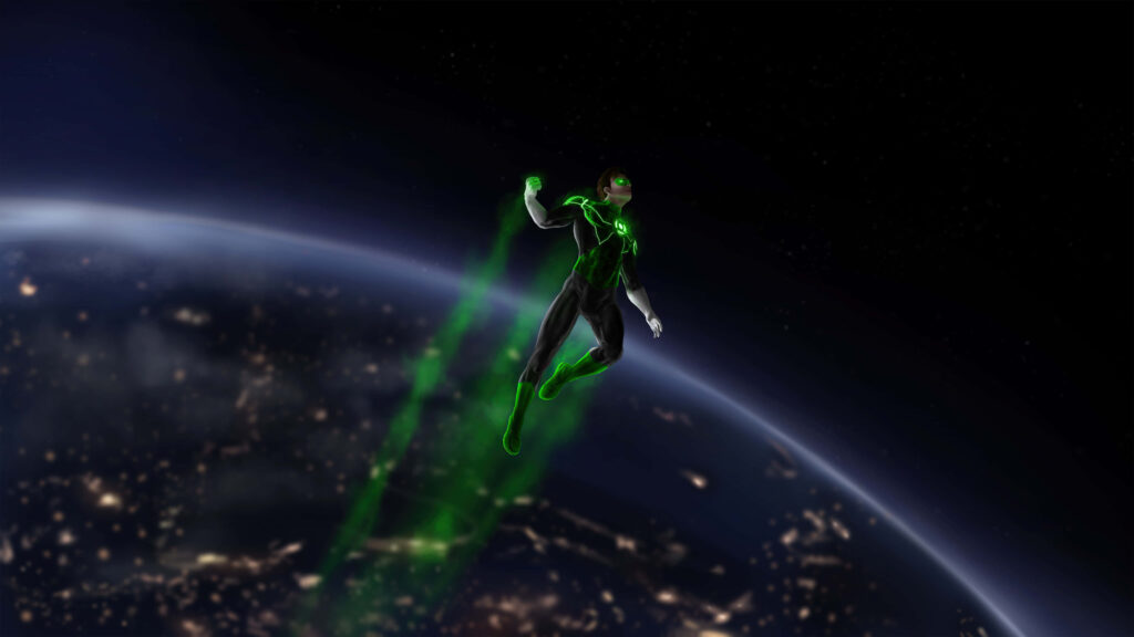 Dynamic Green Lantern Wallpaper: Soaring Above Earth with Radiant Energy