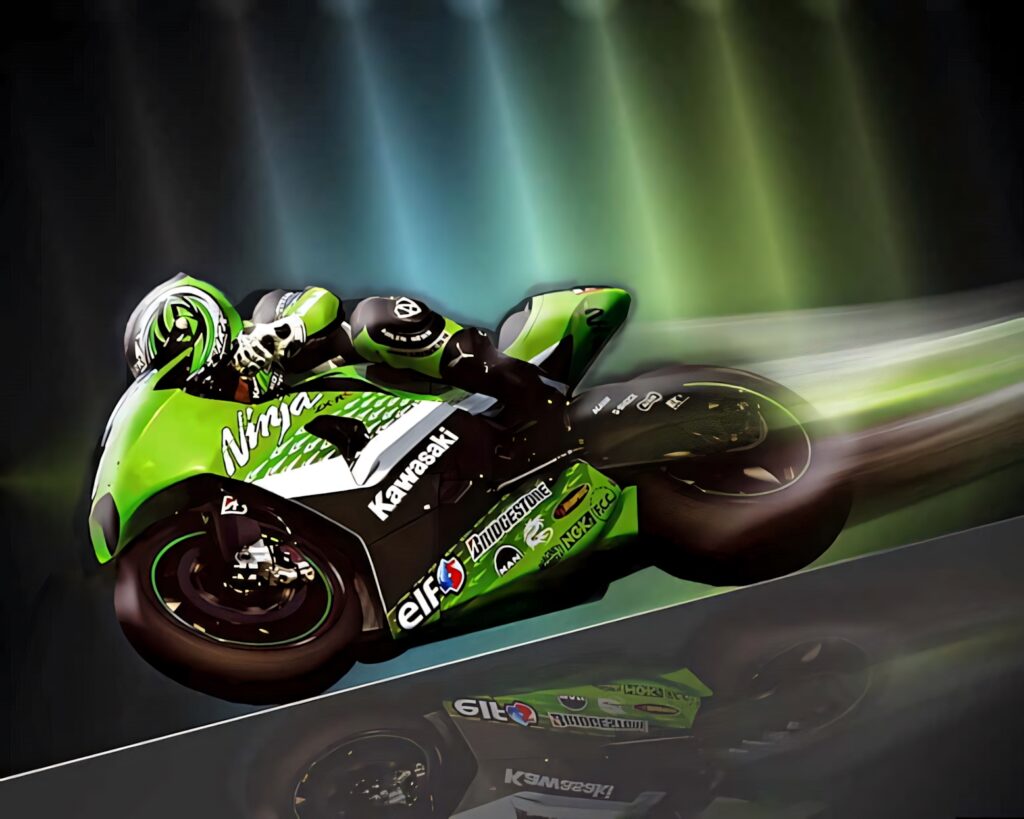 Dynamic Green Motorcycle Wallpaper: Speed & Power in Motion