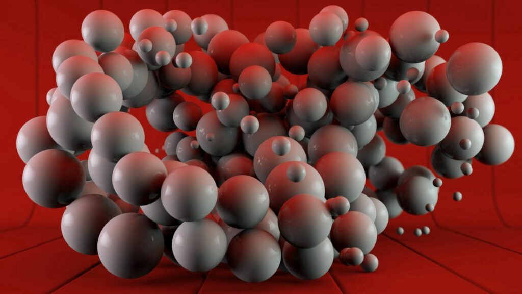 Dynamic Grey Balls Wallpaper on Vivid Red Background - 1920x1080