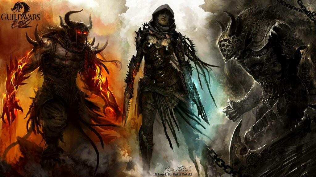 Stealthy Guild Wars 2 Thief with Elemental Creatures - Dynamic Wallpaper