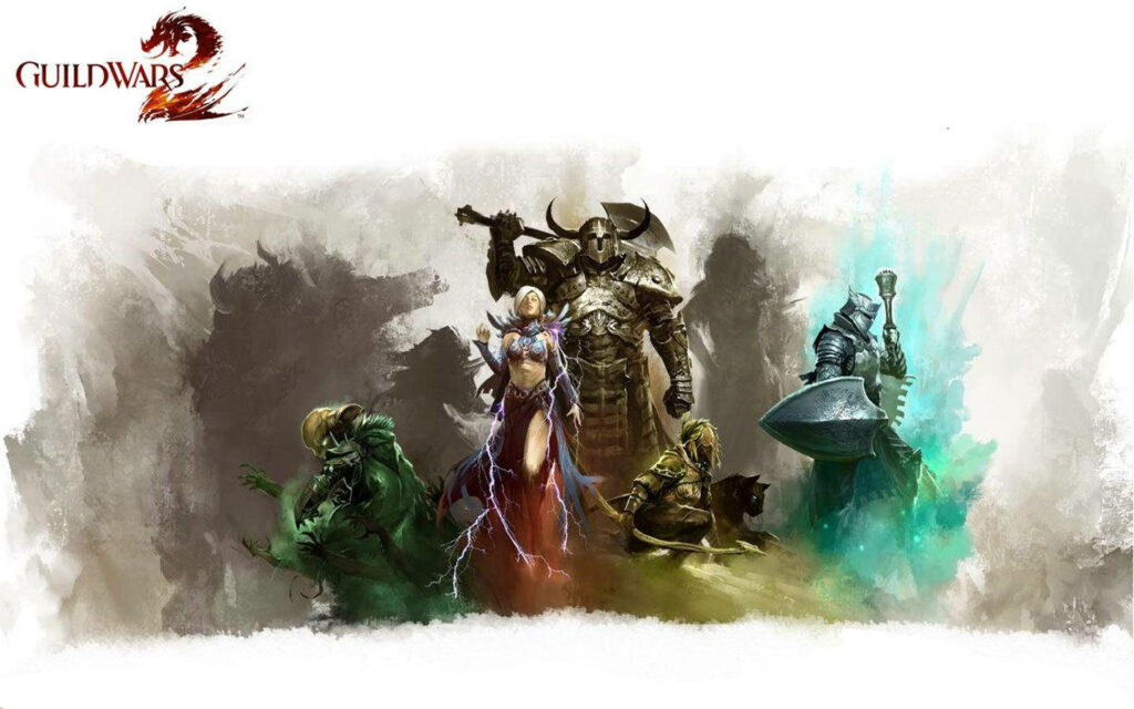 Guild Wars 2 Abstract Wallpaper: Dynamic Characters & Mystical Elements