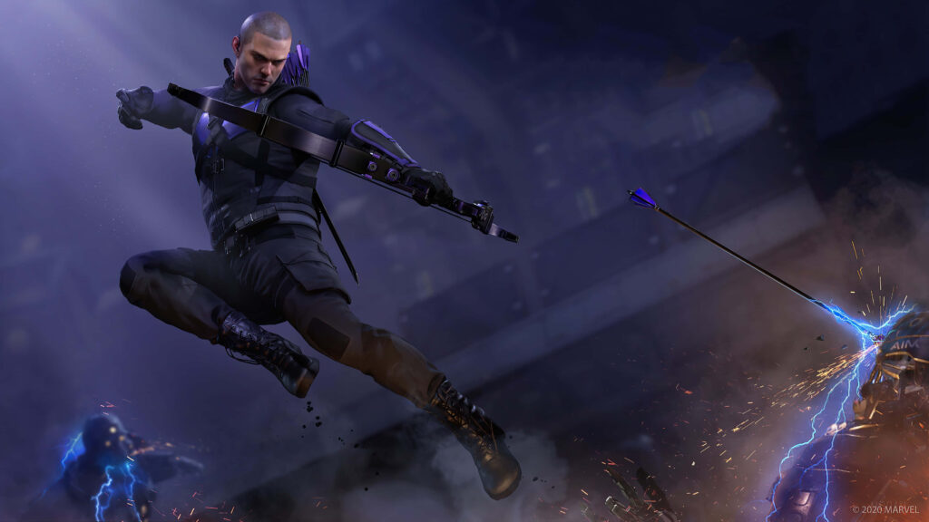 Hawkeye in Action: Dynamic Wallpaper Showcasing Agility & Precision