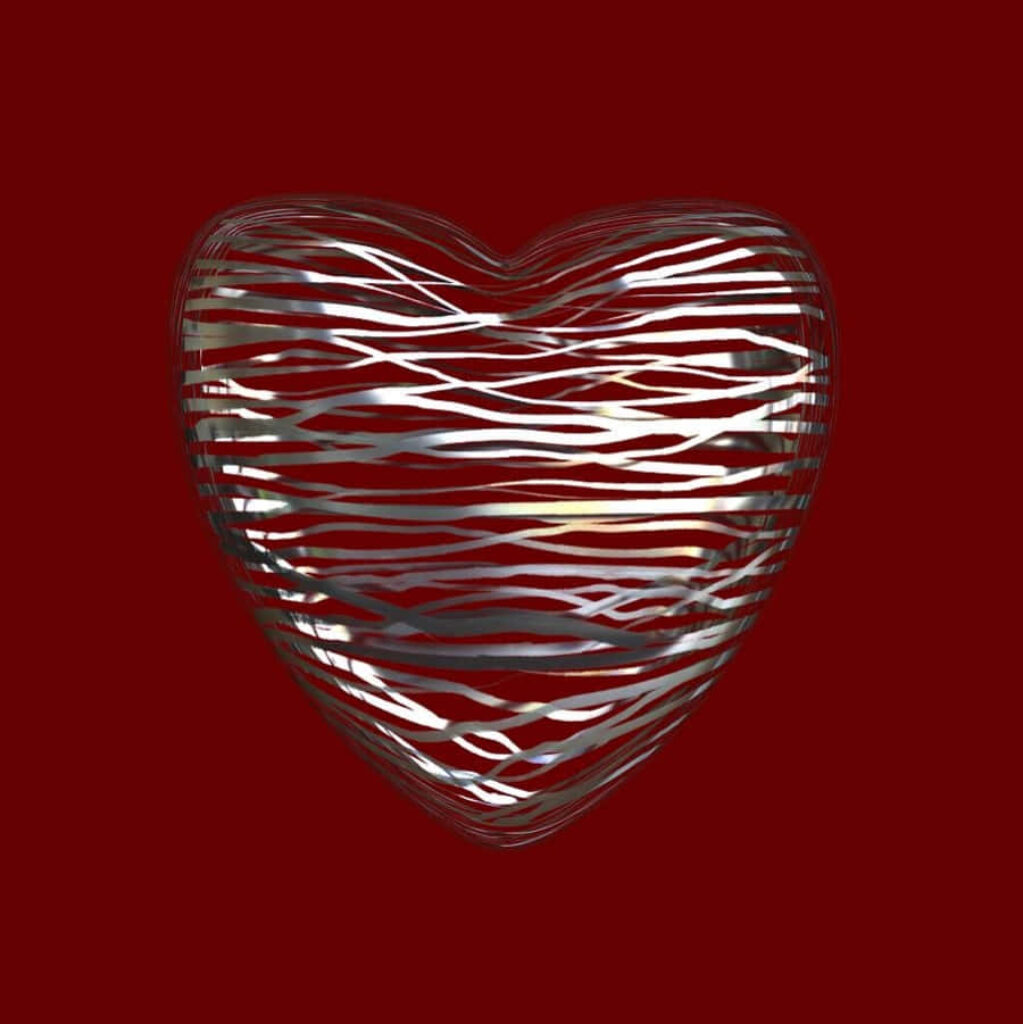 Dynamic Heart Wallpaper with Metallic Streaks on Red Background