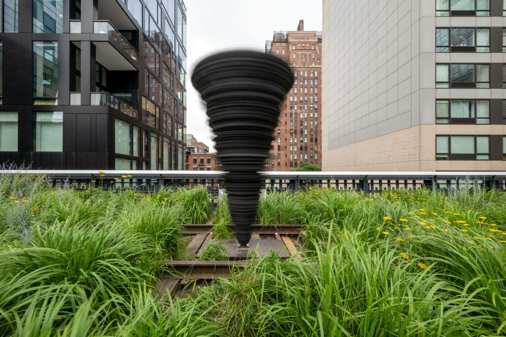 Dynamic Tornado Sculpture Wallpaper on The High Line with Greenery
