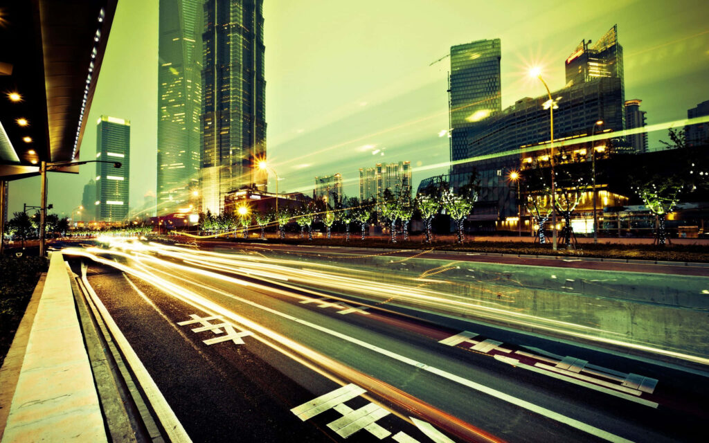 Vibrant Hong Kong Nightscape: Dynamic City Lights & Skyscrapers Wallpaper