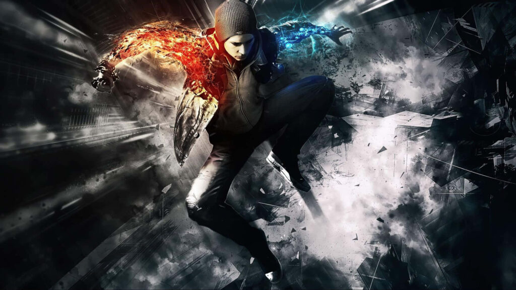 Dynamic Hooded Character Wallpaper: Fire & Ice Elemental Powers