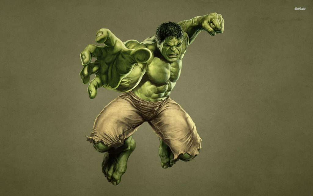 Hulk Leaping Wallpaper: Dynamic Green Background Showcasing Power