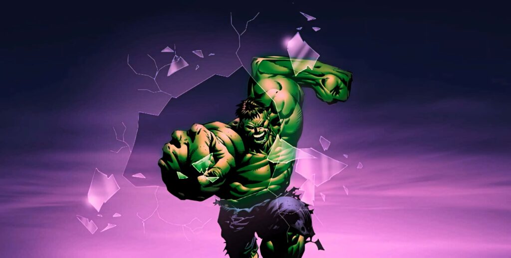 Hulk Smashing Through Glass: Dynamic Purple Wallpaper Background