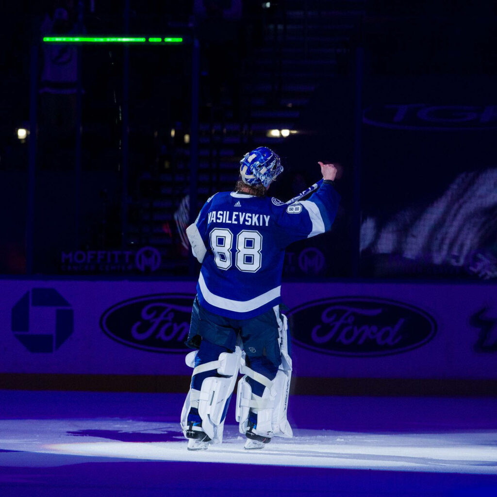 Stunning Wallpaper of Ice Hockey Champion Vasilevskiy #88 Celebrating