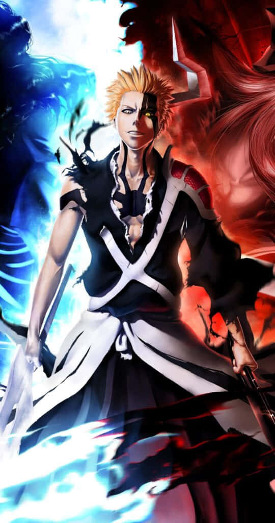 Dynamic Ichigo Kurosaki Phone Wallpaper in Bold Blue & Red
