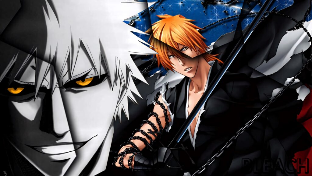 Striking Ichigo Kurosaki Wallpaper: Bold Split-Color Design Background