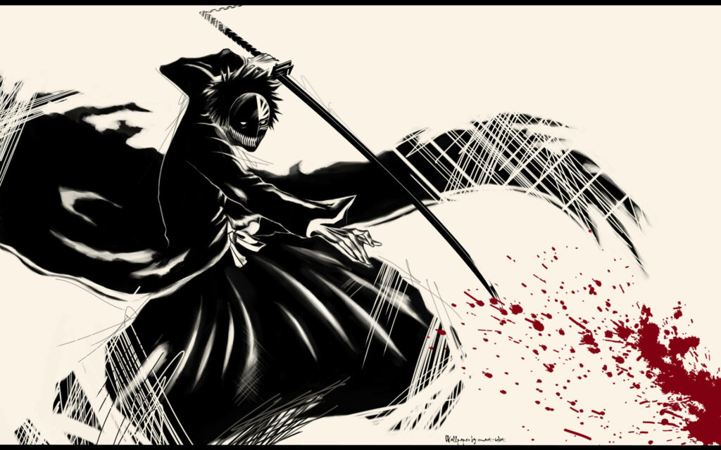 Intense Ichigo with Bloodied Sword - Dynamic Bleach Wallpaper Background