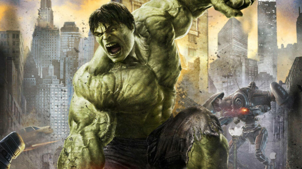 Dynamic Hulk Wallpaper: Action-Packed Scene with Robots & City Backdrop