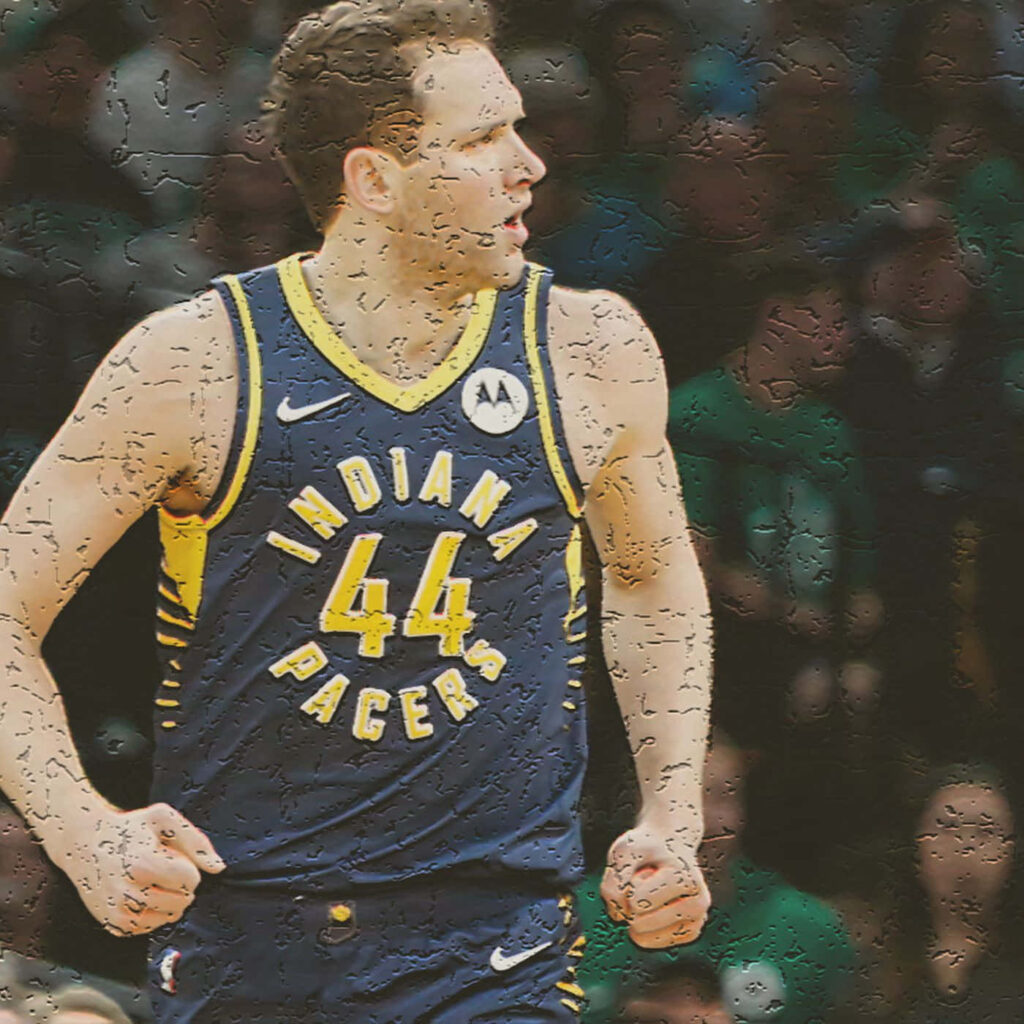 Indiana Pacers Bojan Bogdanović No 44 in action navy gold jersey NBA basketball wallpaper
