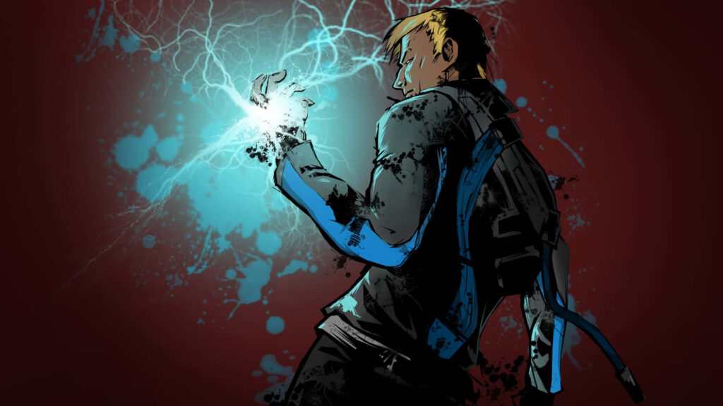 Electrifying Infamous Character Wallpaper with Blue Lightning Burst