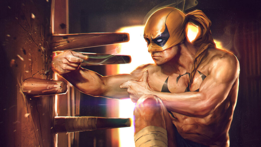 Intense Iron Fist Training Artwork: Fiery Strength & Focus Wallpaper