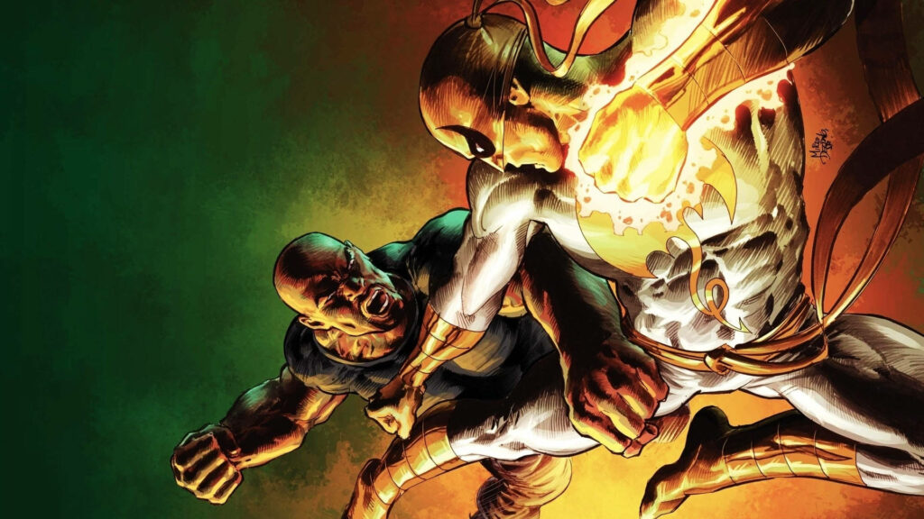 Dynamic Comic-Style Wallpaper: Iron Fist & Luke Cage in Action