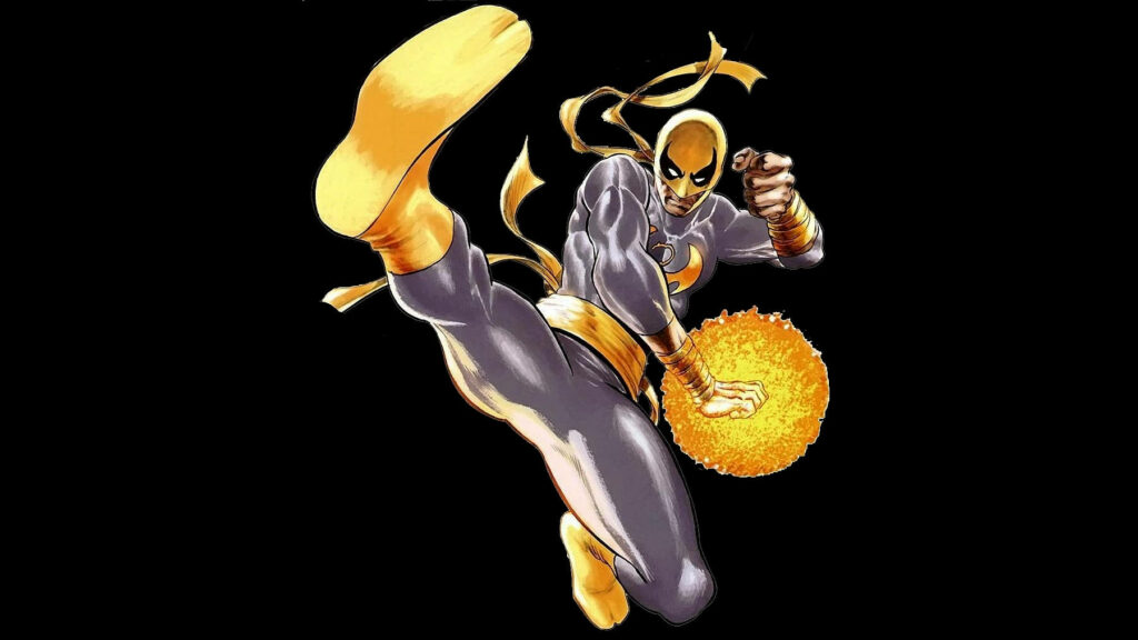 Dynamic Iron Fist Flying Kick Wallpaper with Glowing Energy Burst